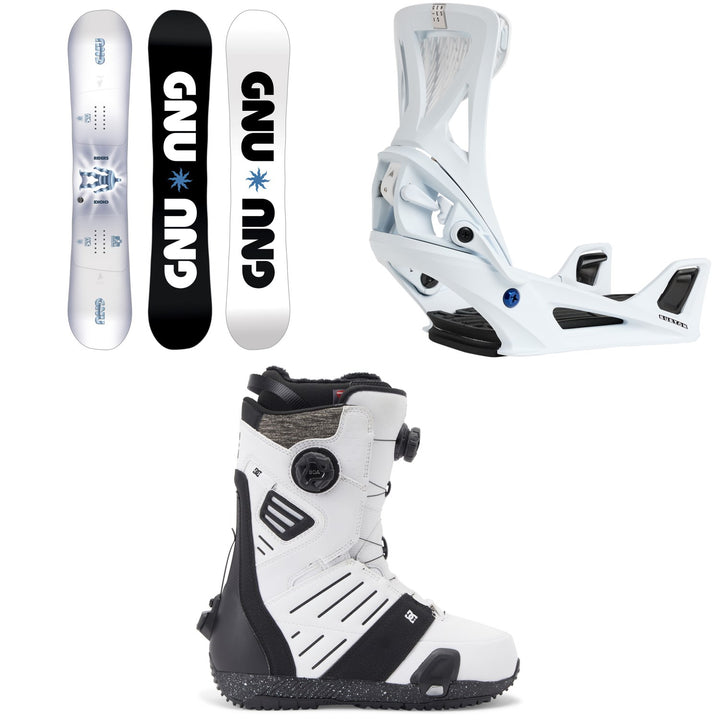 GNU Riders Choice Asym C2X Snowboard + Burton Step On Genesis Snowboard Bindings + DC Judge Step On Snowboard Boots 2026