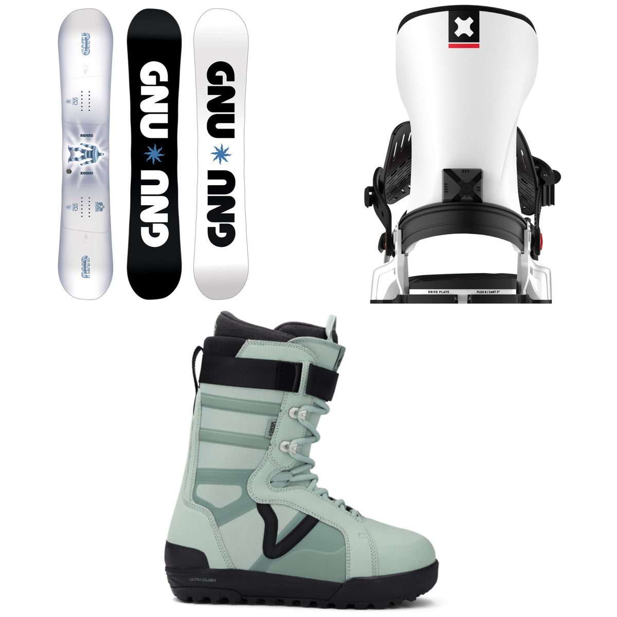 GNU Riders Choice Asym C2X Snowboard + Bent Metal Transfer Snowboard Bindings + Vans Hi-Standard Pro Snowboard Boots 2026