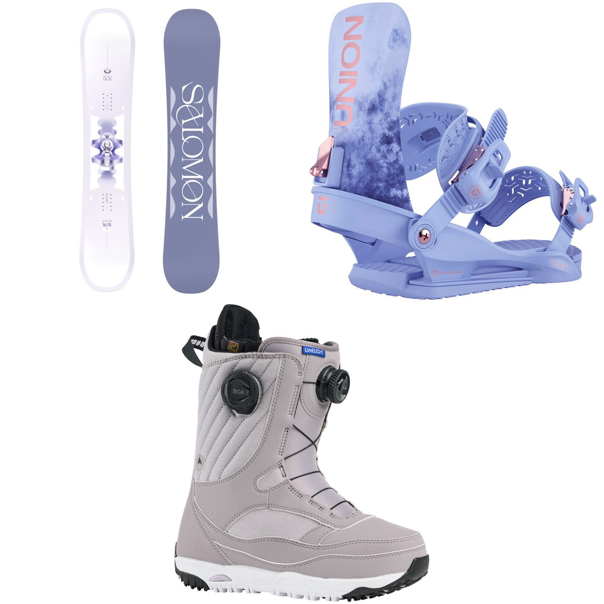 Salomon Lotus Snowboard + Union Juliet Snowboard Bindings + Burton Limelight Boa Snowboard Boots - Women's 2026