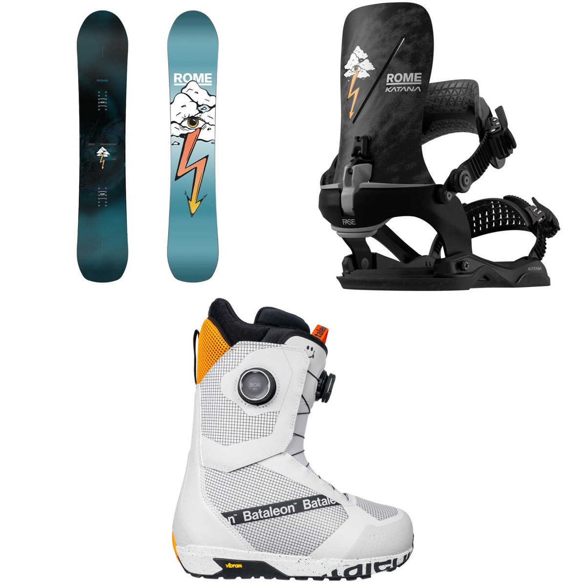 Rome Stale Crewzer Snowboard + Katana AW FASE Pro Snowboard Bindings + Bataleon Salsa Double Boa Snowboard Boots 2027