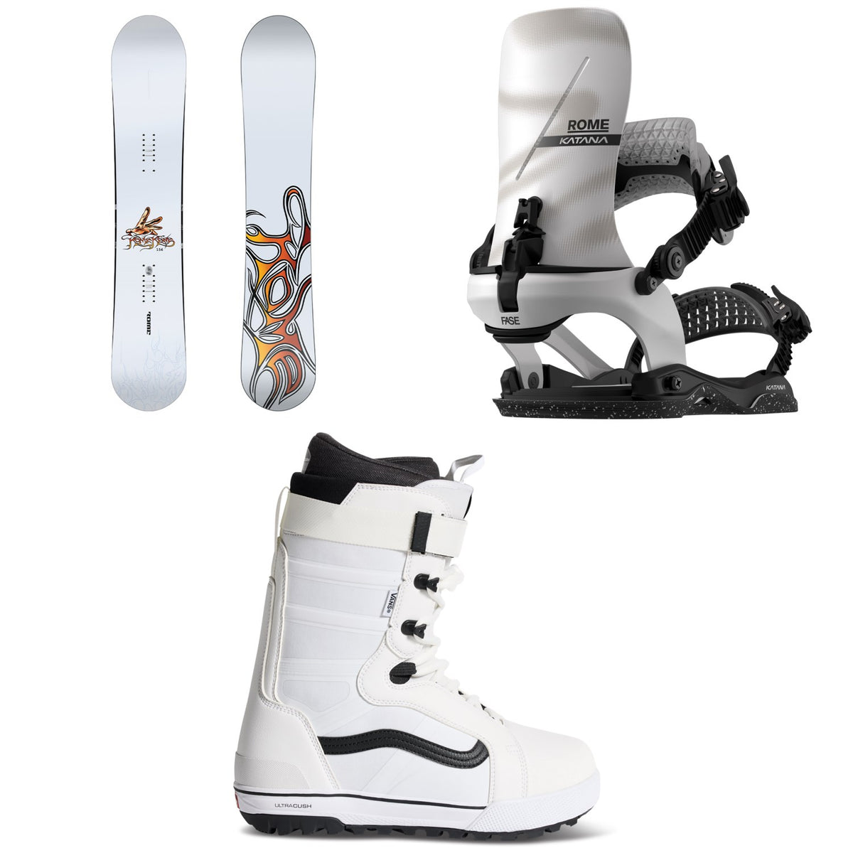 Rome Rene Snowboard + Katana AW FASE Snowboard Bindings + Vans Hi-Standard Pro Snowboard Boots 2027