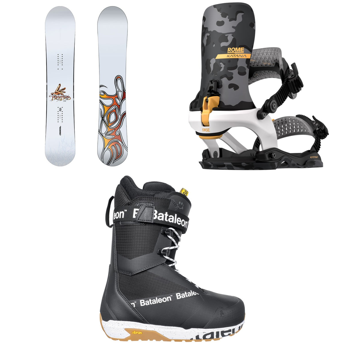 Rome Rene Snowboard + Katana AW FASE LTD Snowboard Bindings + Bataleon Salsa Lace Snowboard Boots 2027