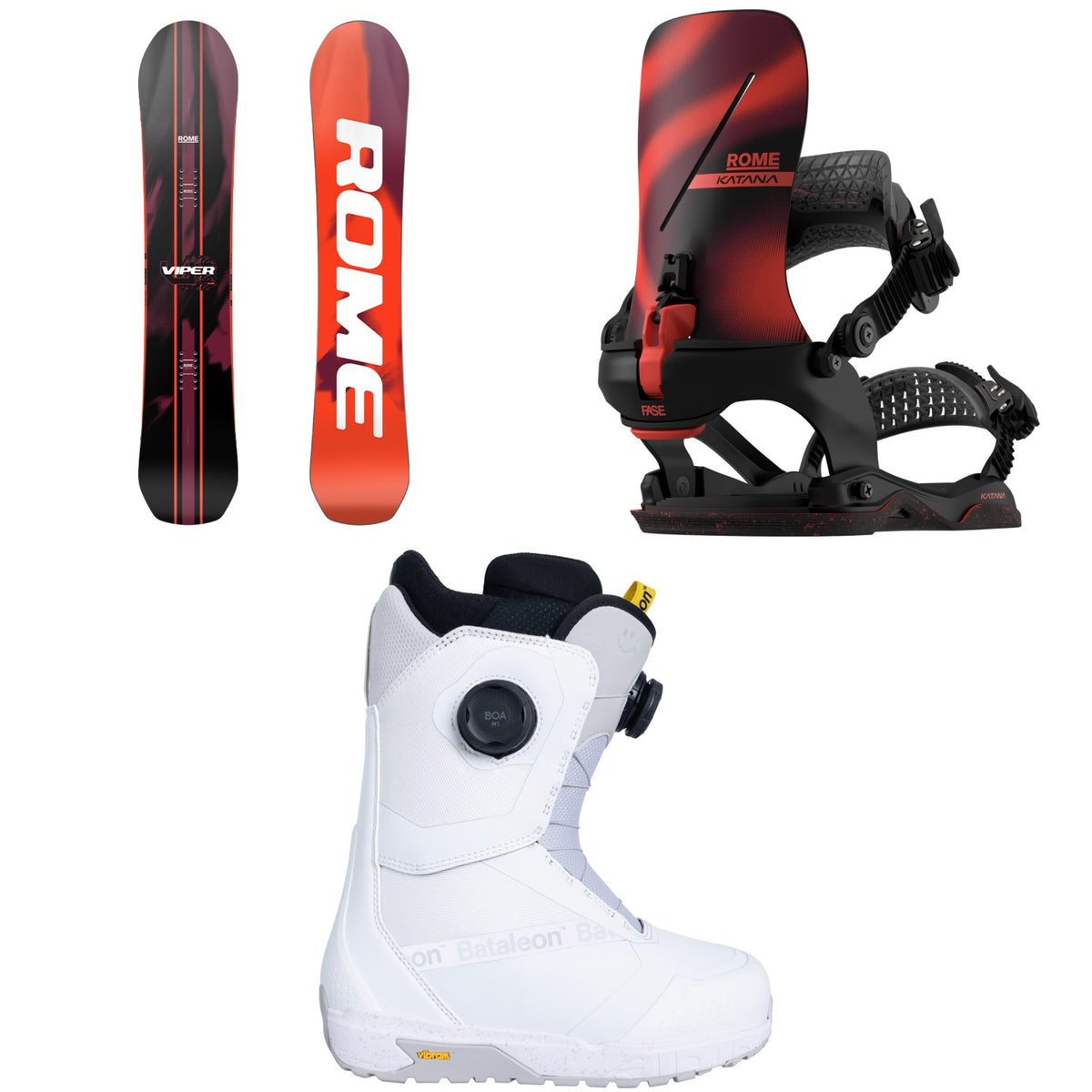 Rome Viper Snowboard + Katana AW FASE Snowboard Bindings + Bataleon Salsa Double Boa Snowboard Boots - Women's 2027