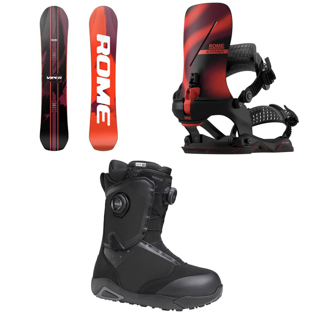 Rome Viper Snowboard + Katana AW FASE Snowboard Bindings + Nidecker Rift Snowboard Boots - Women's 2027