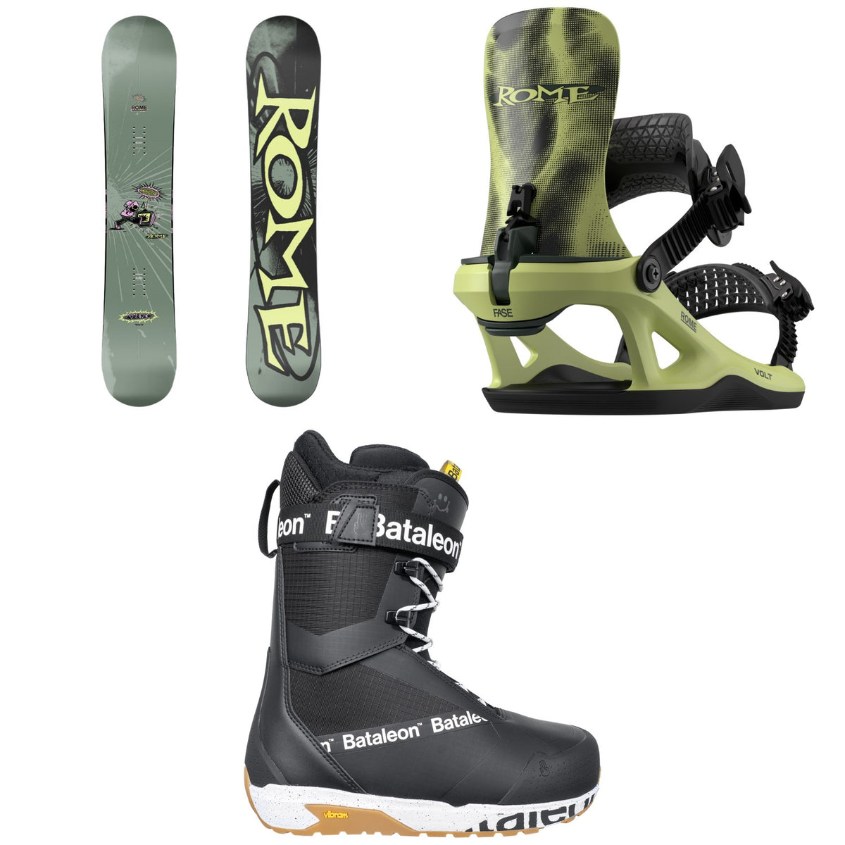 Rome Artifact Snowboard + Volt FASE Snowboard Bindings + Bataleon Salsa Lace Snowboard Boots 2027