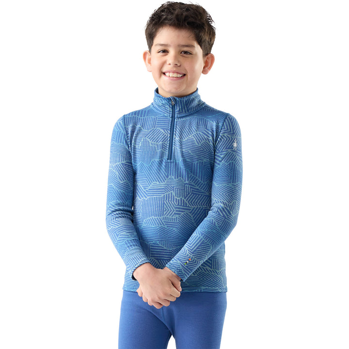 Smartwool Classic Thermal Merino Base Layer 1/4 Zip Top - Kids' Indigo Linear Peaks