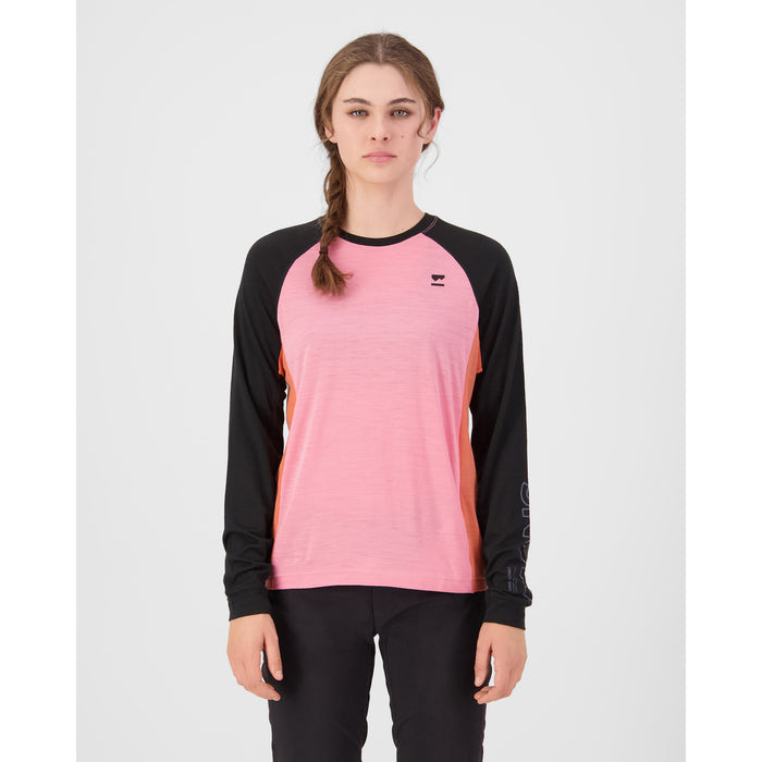 MONS ROYALE Tarn Merino Long Sleeve Jersey - Women's Sun Orange/Flamingo/Black