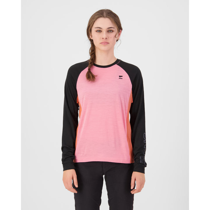 MONS ROYALE Tarn Merino Long Sleeve Jersey - Women's Sun Orange/Flamingo/Black