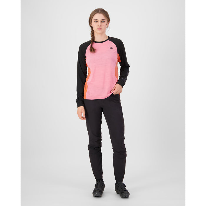 MONS ROYALE Tarn Merino Long Sleeve Jersey - Women's Sun Orange/Flamingo/Black
