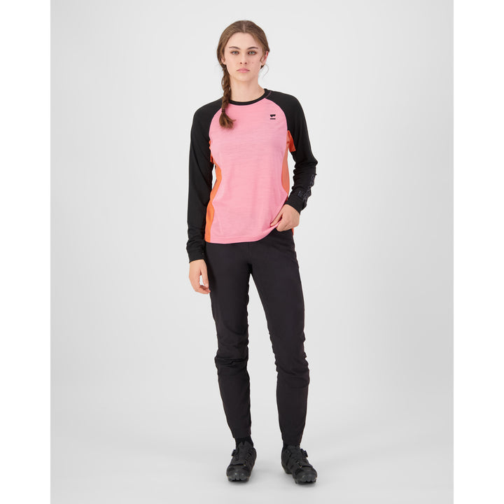 MONS ROYALE Tarn Merino Long Sleeve Jersey - Women's Sun Orange/Flamingo/Black