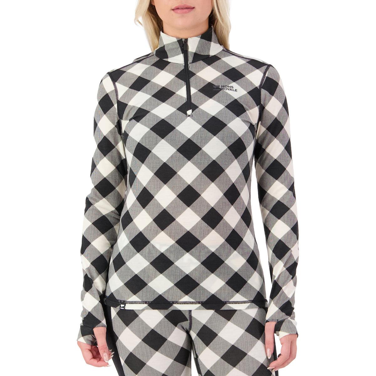 Mons Royale Cascade Merino Base Layer 1/4 Zip Long-Sleeve Top - Women's Check