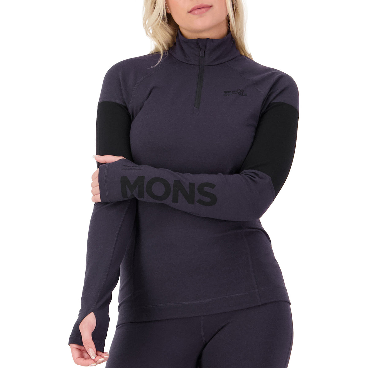 Mons Royale Olympus Merino Base Layer 1/4 Zip Long-Sleeve Top - Women's 9 Iron/Black