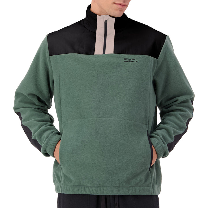 Mons Royale Pileup Wool Fleece 1/4 Zip Top - Men's Burnt Sage
