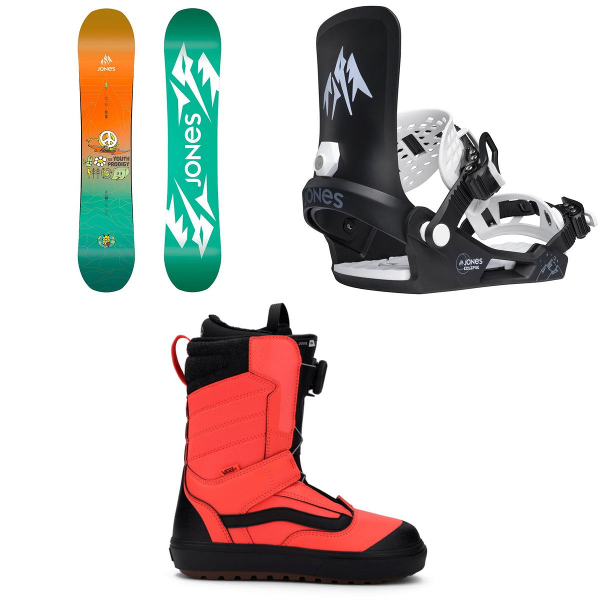 Jones Prodigy Snowboard + Eclipse Snowboard Bindings + Vans Juvie OG Snowboard Boots - Kids' 2026