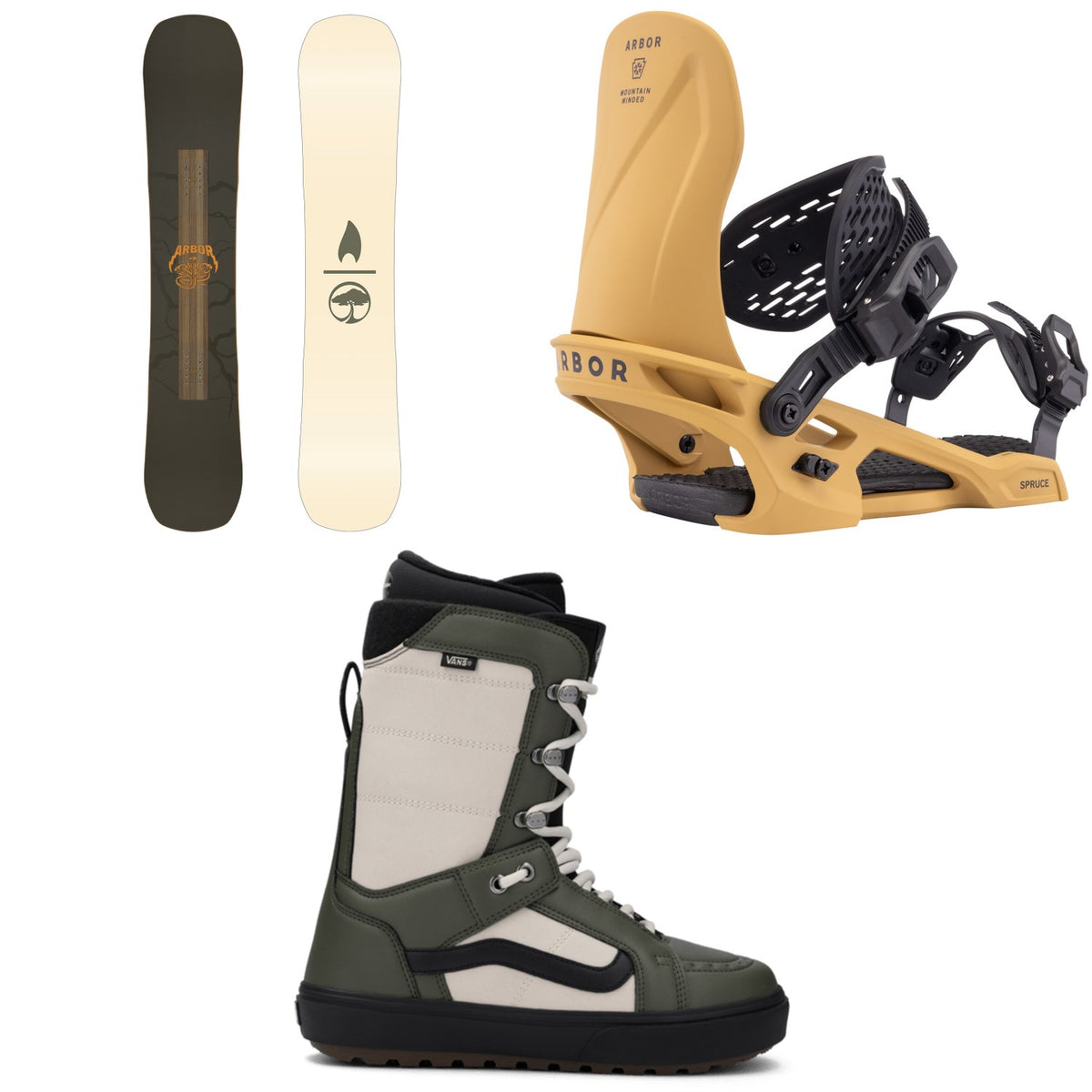 Arbor Draft Snowboard + Spruce Snowboard Bindings + Vans Hi Standard OG Snowboard Boots 2026