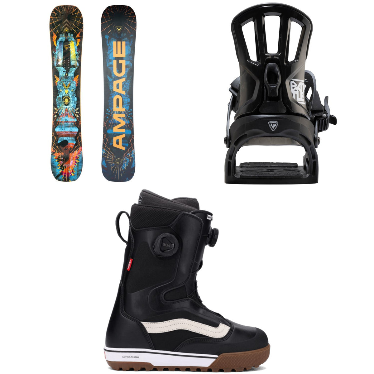 Rossignol Ampage Vol.1 Snowboard + Battle Snowboard Bindings + Vans Aura Pro Snowboard Boots 2026
