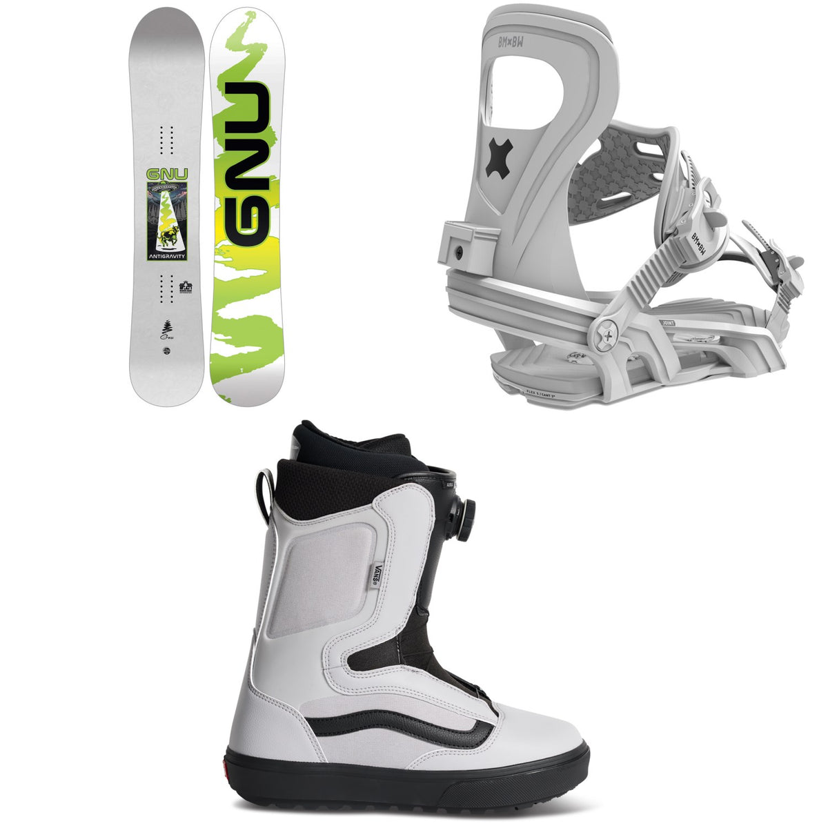 GNU Antigravity Snowboard + Bent Metal Joint Snowboard Bindings + Vans Aura OG Snowboard Boots 2027