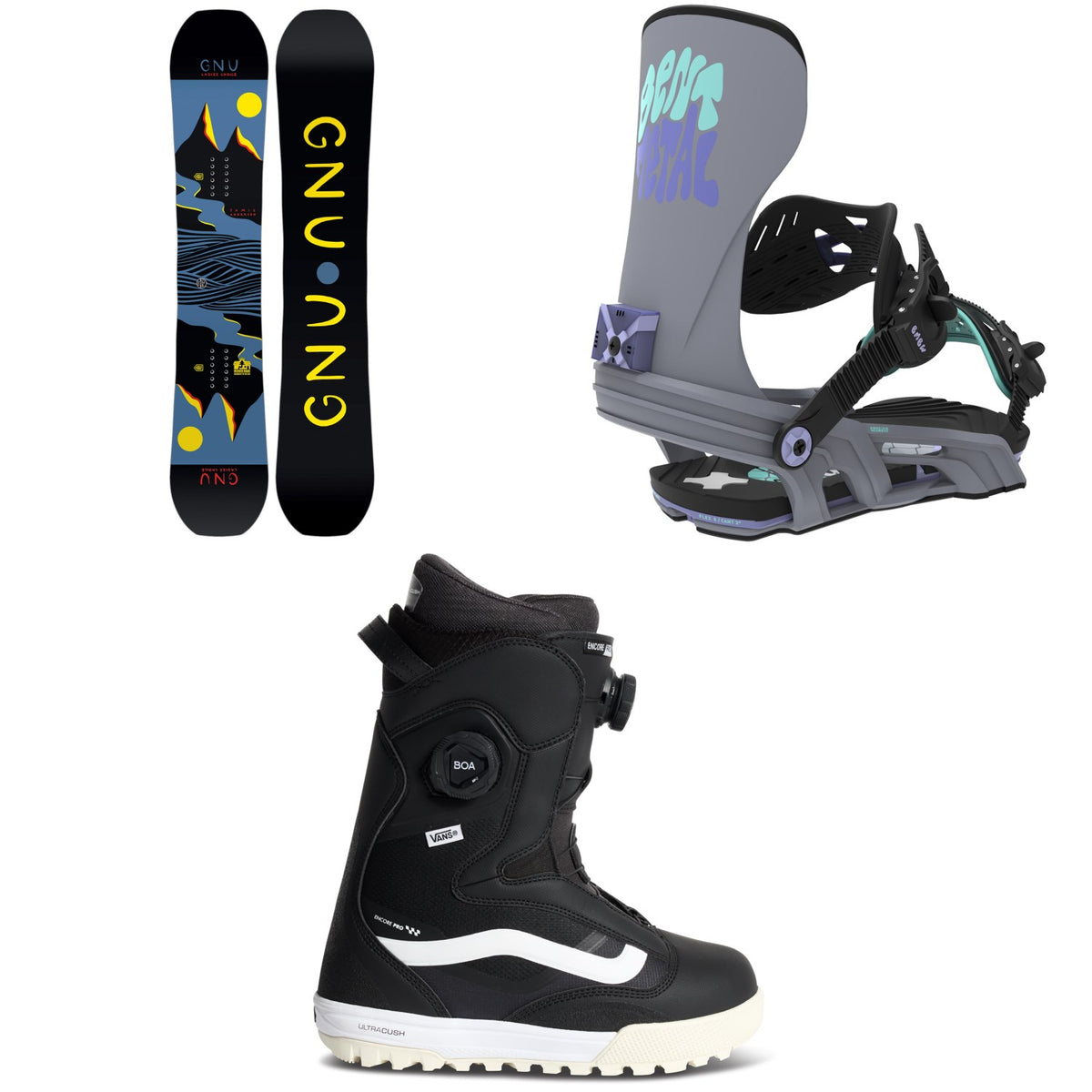 GNU Ladies Choice Snowboard + Bent Metal Stylist Snowboard Bindings + Vans Encore Pro 2.0 Snowboard Boots - Women's 2027