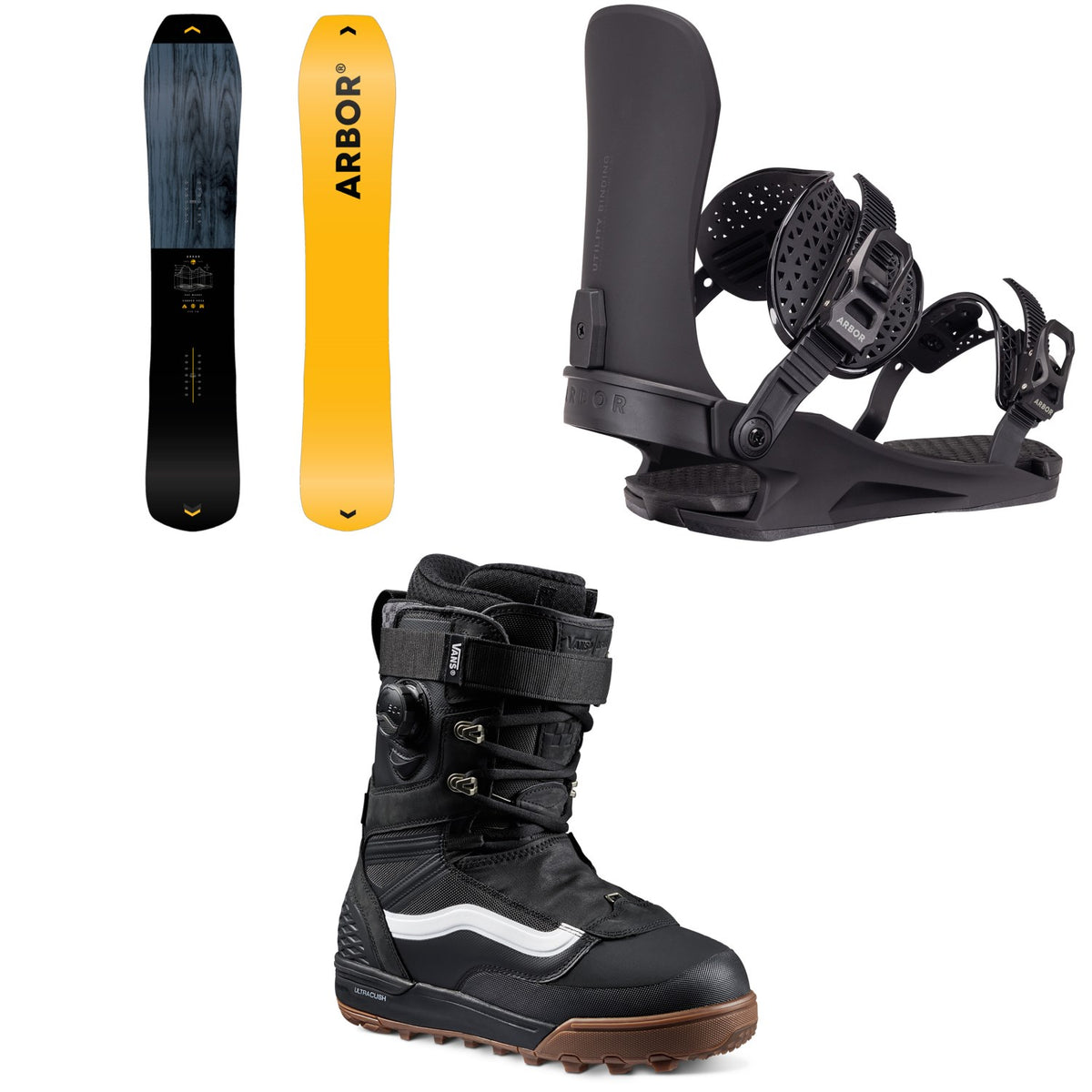 Arbor Carbon Coda Snowboard + Arbor Utility Snowboard Bindings + Vans Infuse Snowboard Boots 2027