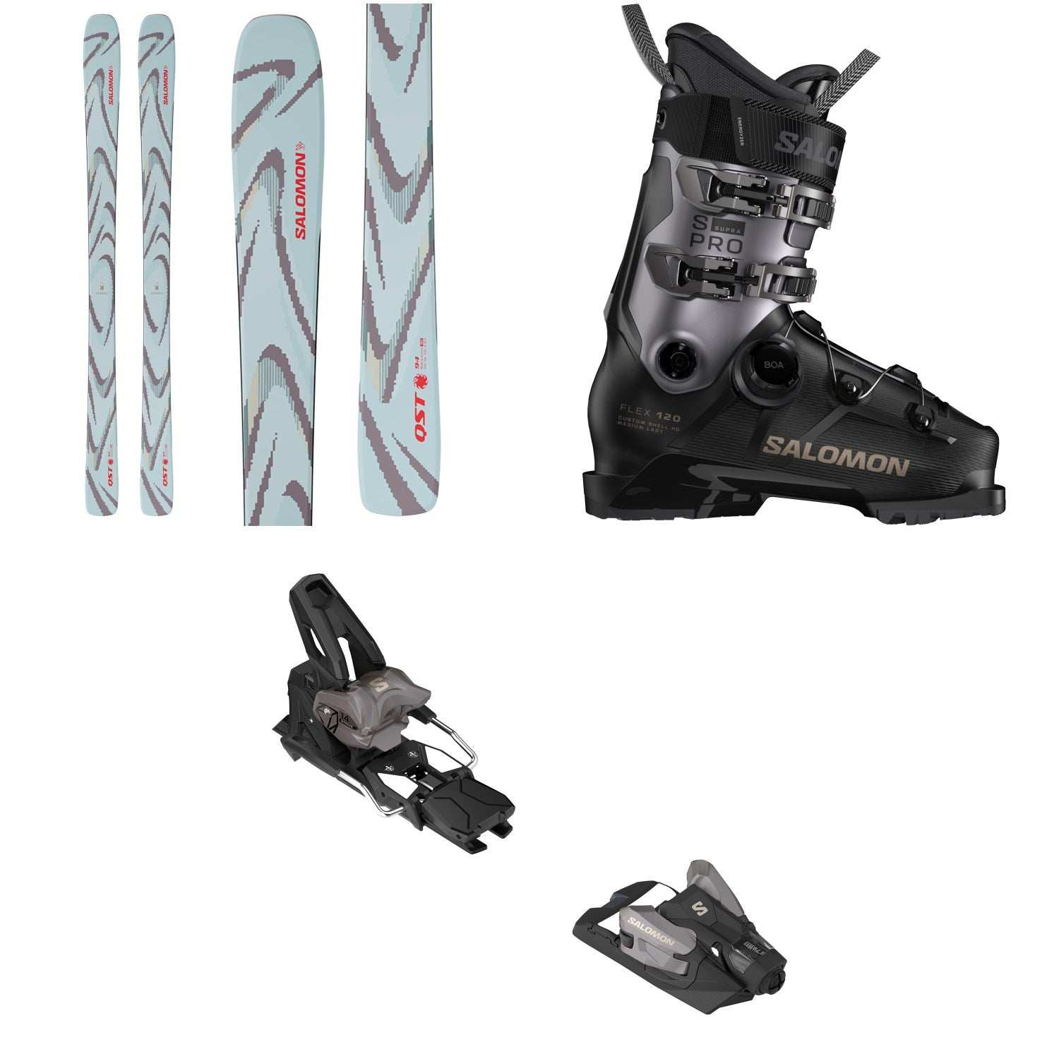 Salomon QST 94 Skis + S/Pro Supra BOA 120 Ski Boots + Strive 14 GW