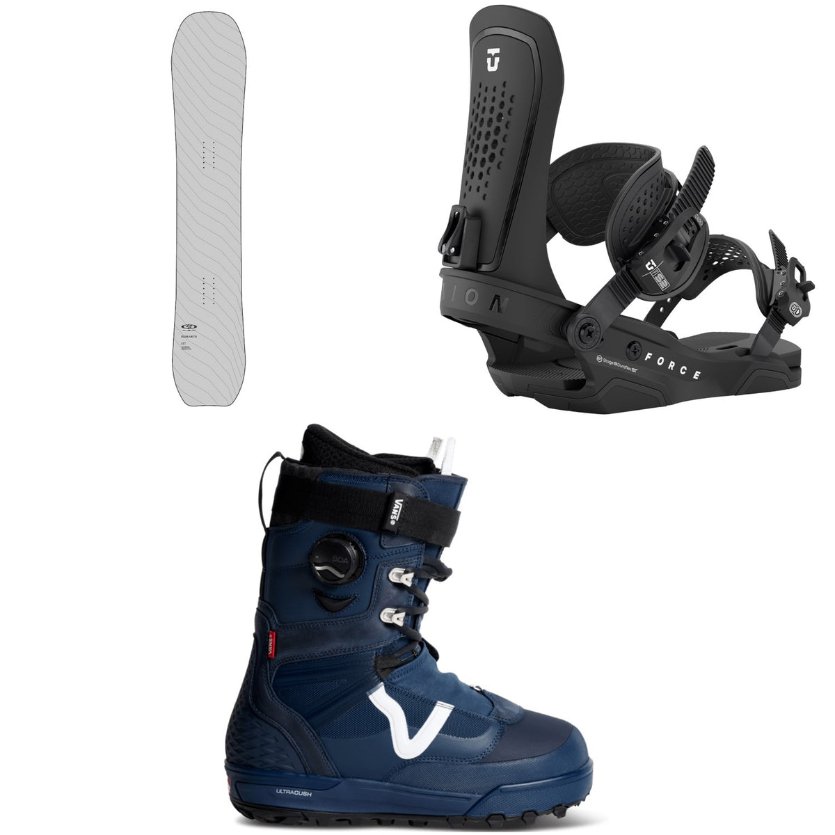 Public Snowboards Research Snowboard + Union Force Snowboard Bindings + Vans Infuse x Cannon Cummins Snowboard Boots 2027