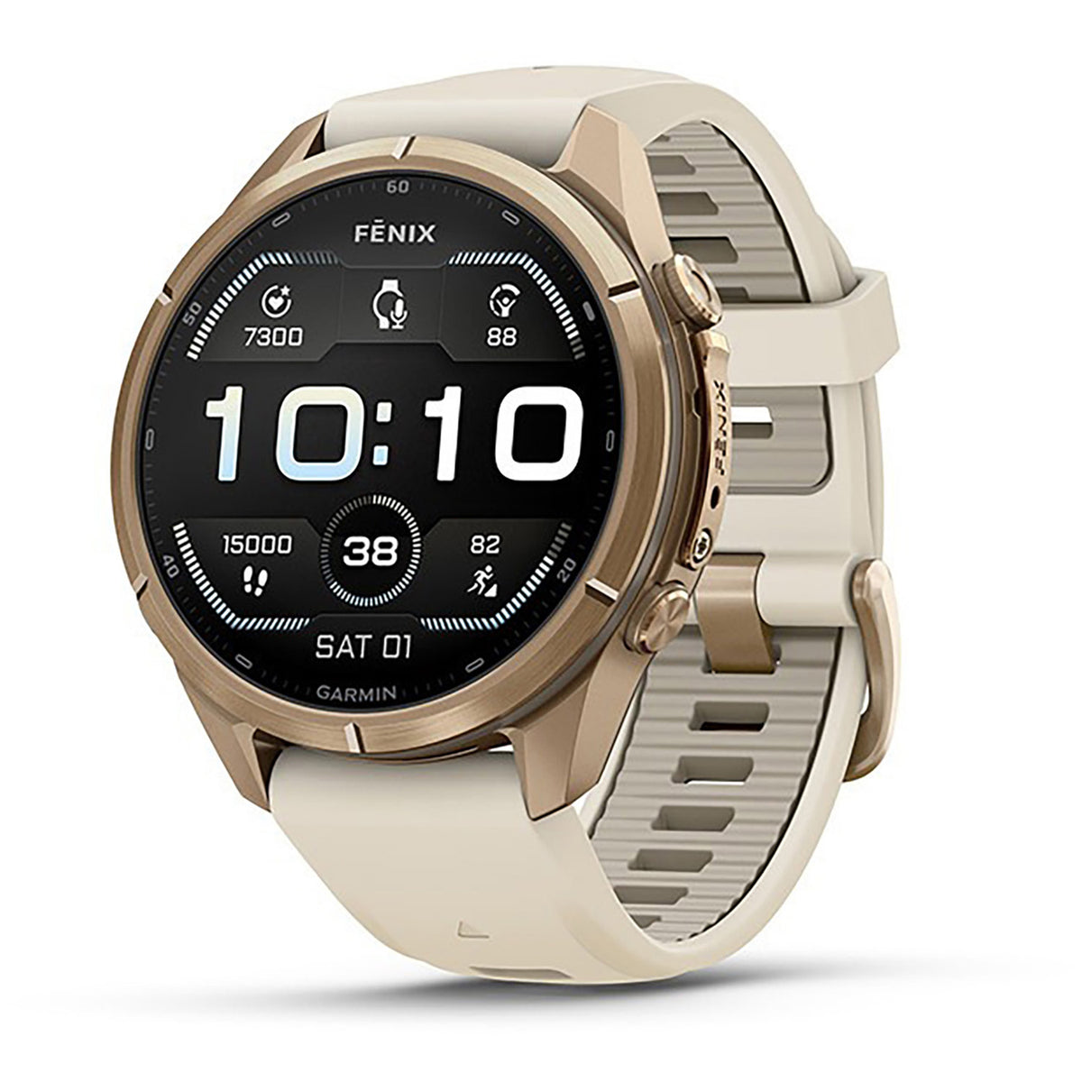 Garmin fenix 9 Pro AMOLED Smartwatch Autumn Gold Titanium with Cream/French Gray Silicone Band