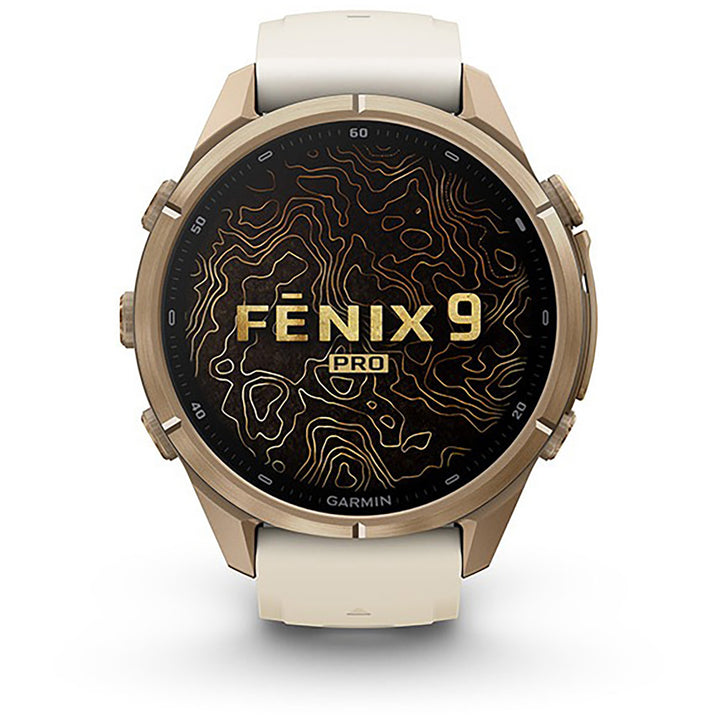 Garmin fenix 9 Pro AMOLED Smartwatch Autumn Gold Titanium with Cream/French Gray Silicone Band