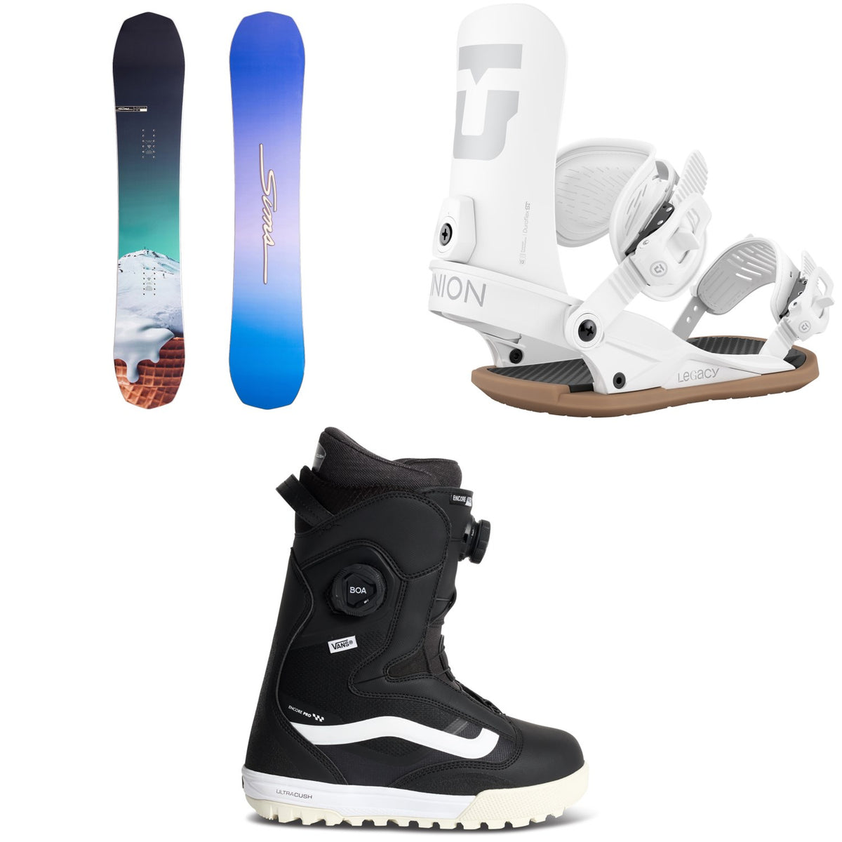 Sims Vanilla Snowboard + Union Legacy Snowboard Bindings + Vans Encore Pro 2.0 Snowboard Boots - Women's 2027