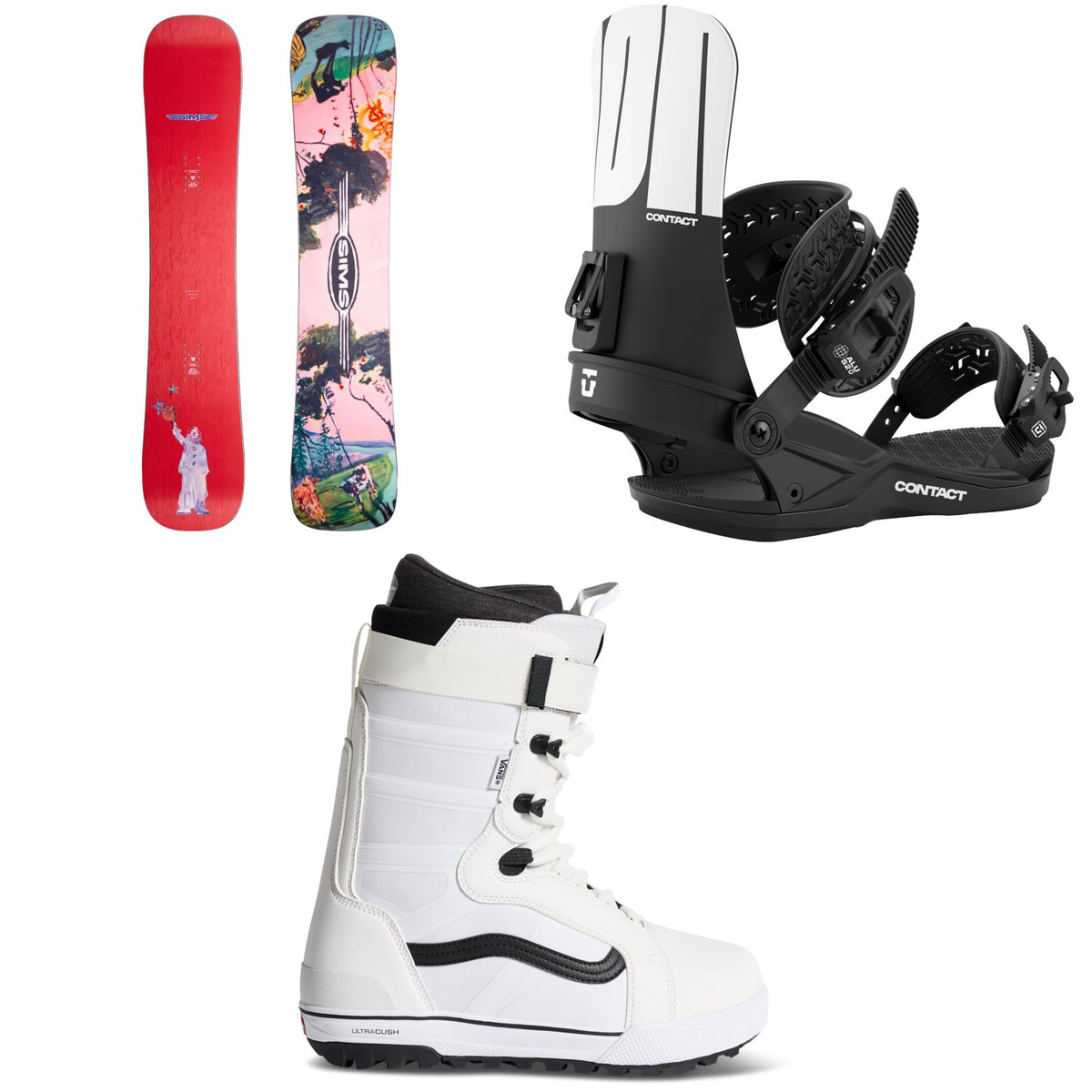 Sims Mystery Lunch Snowboard + Union Contact Snowboard Bindings + Vans Hi-Standard Pro Snowboard Boots 2027