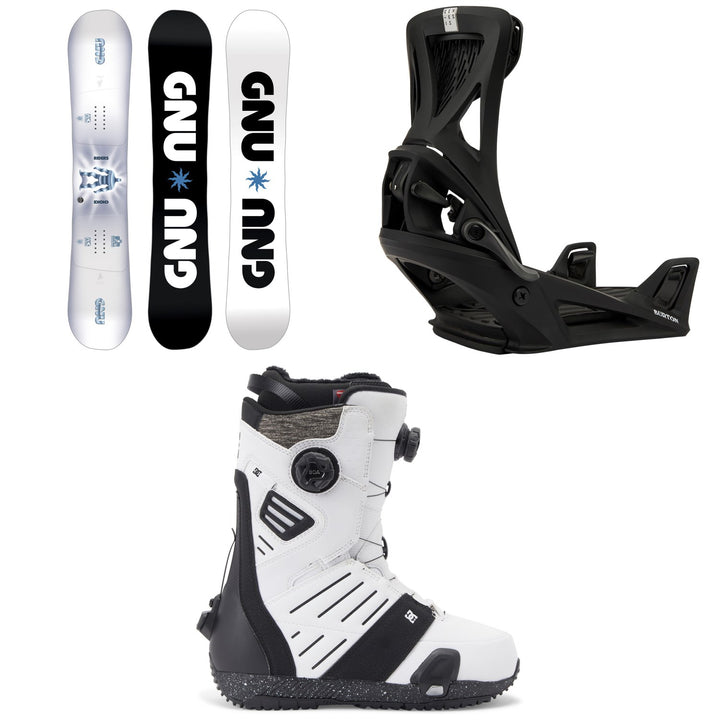 GNU Riders Choice Asym C2X Snowboard + Burton Step On Genesis Snowboard Bindings + DC Judge Step On Snowboard Boots 2026