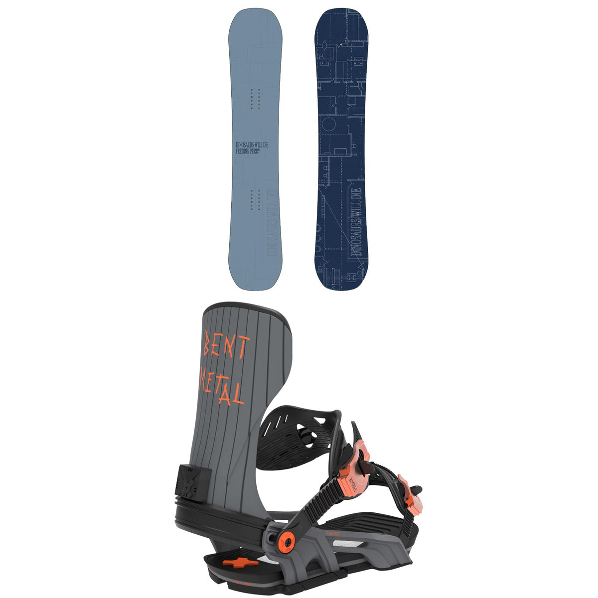 Dinosaurs Will Die Perry Snowboard + Bent Metal T-Zero Snowboard Bindings 2027