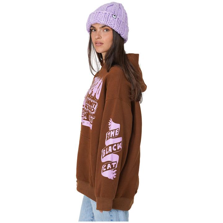 Notice The Reckless Black Cat Oversized Hoodie - Women's Brown