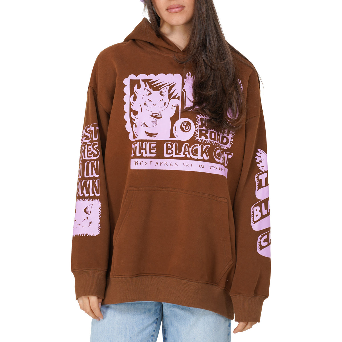 Notice The Reckless Black Cat Oversized Hoodie - Women's Brown