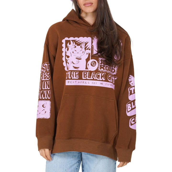 Notice The Reckless Black Cat Oversized Hoodie - Women's Brown