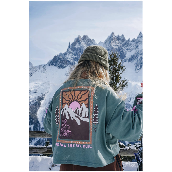 Notice The Reckless No Bad Days Cropped Long-Sleeve T-Shirt - Women's Teal/Brown