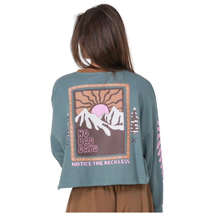 Notice The Reckless No Bad Days Cropped Long-Sleeve T-Shirt - Women's Teal/Brown