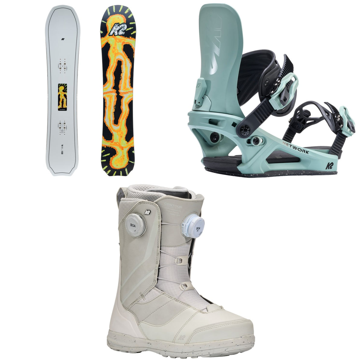 K2 Almanac Snowboard + Network Snowboard Bindings + Contour Snowboard Boots - Women's 2027