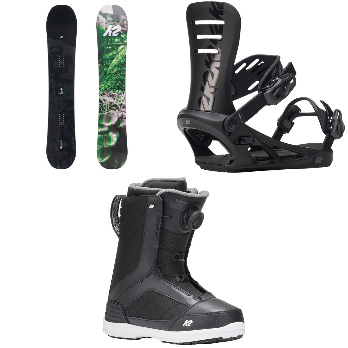K2 Embassy Snowboard + Formula Snowboard Bindings + Raider Snowboard Boots 2027
