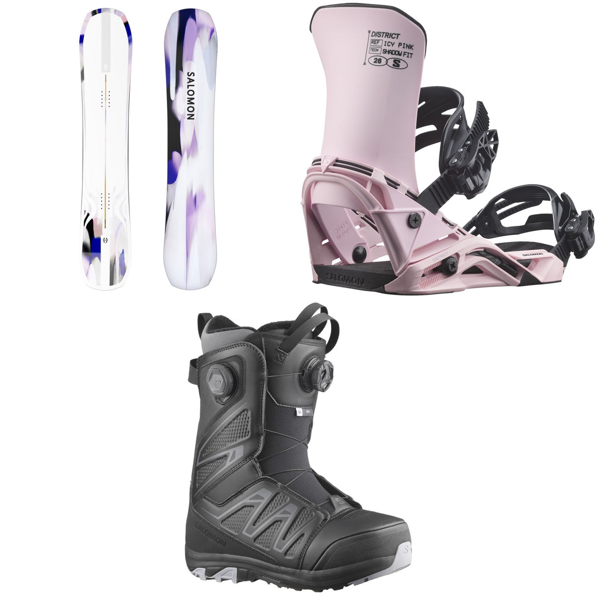 Salomon Rumble Fish Snowboard + District Snowboard Bindings + Ivy BOA SJ Snowboard Boots - Women's 2027