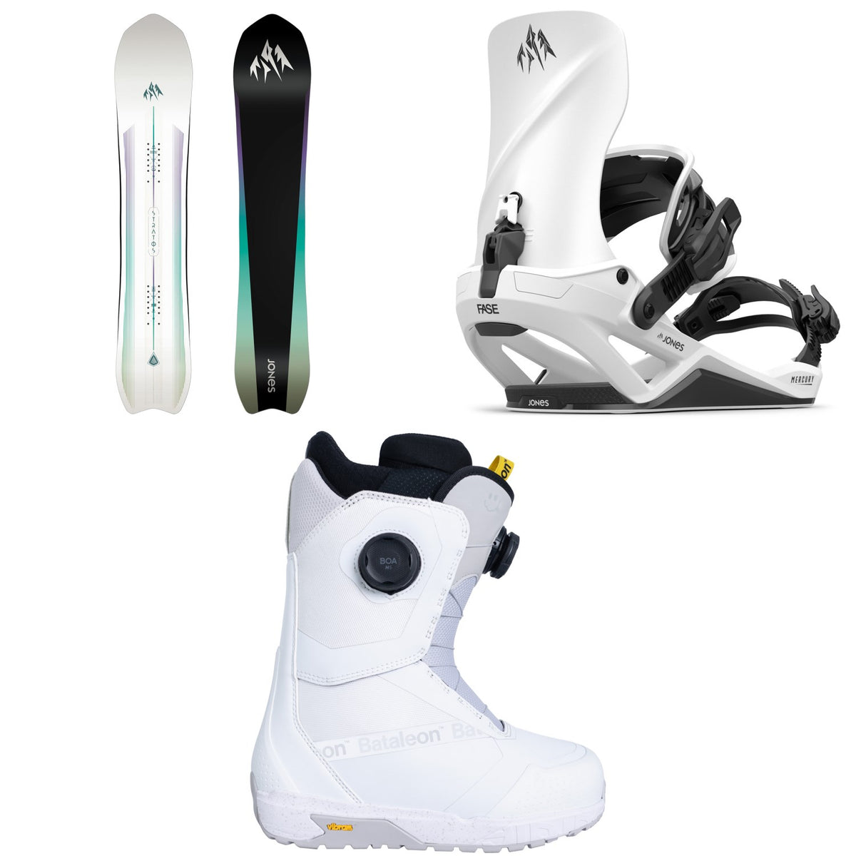Jones Stratos Snowboard + Mercury FASE Snowboard Bindings + Bataleon Salsa Double Boa Snowboard Boots - Women's 2027