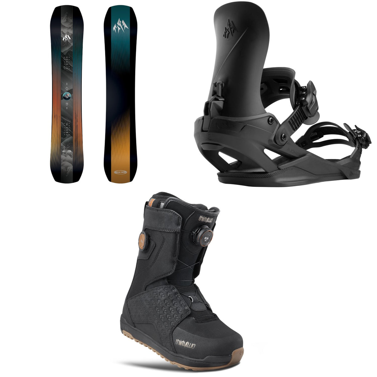 Jones Mountain Twin Snowboard + Nebula FASE Snowboard Bindings + thirtytwo Lashed Double Boa Snowboard Boots 2027