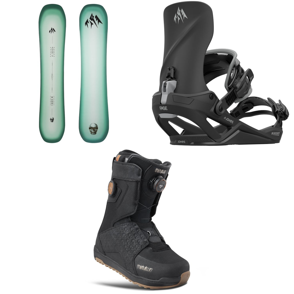Jones TwinCraft Snowboard + Mercury FASE Snowboard Bindings + thirtytwo Lashed Double Boa Snowboard Boots 2027