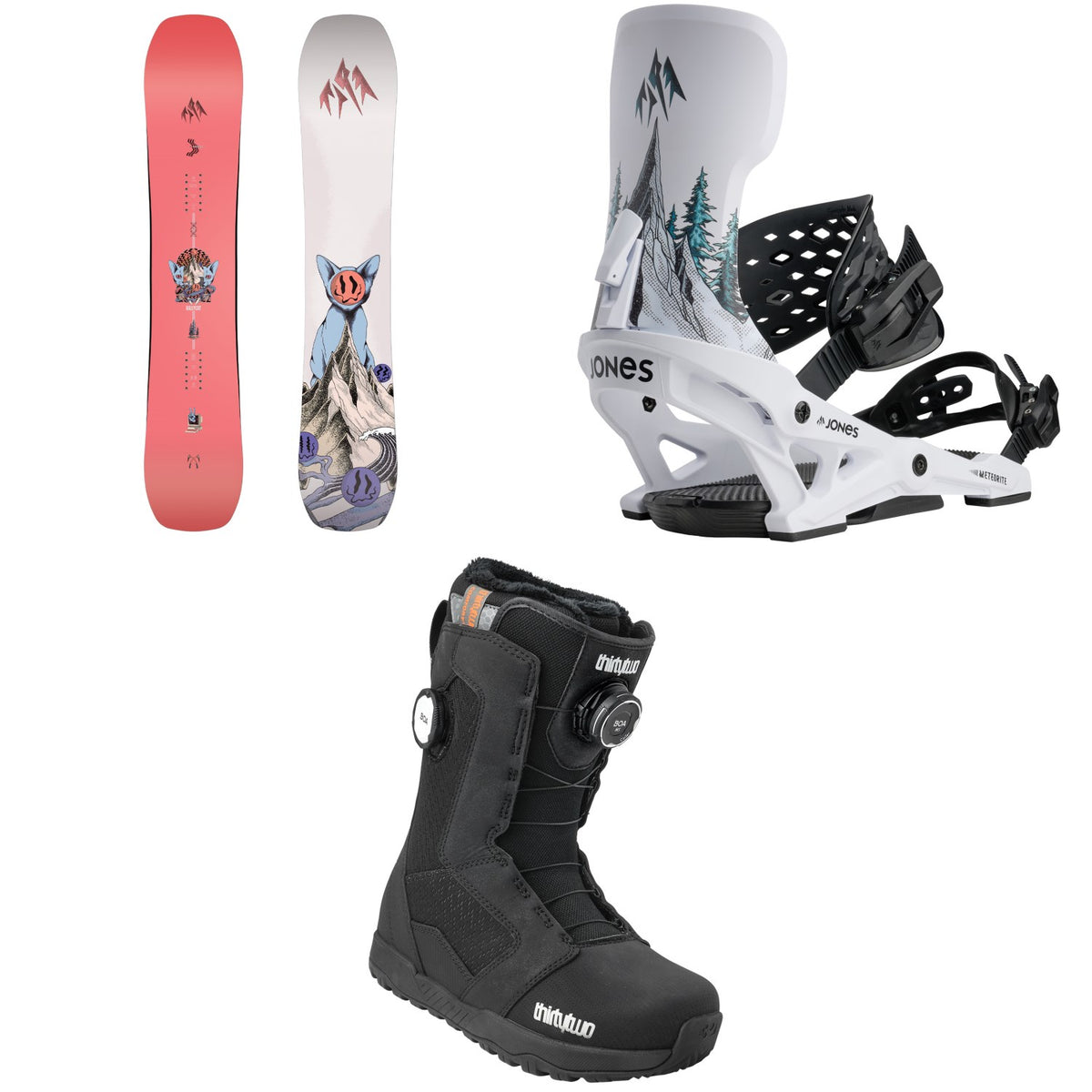 Jones Rally Cat Snowboard + Meteorite Rallycat Snowboard Bindings + thirtytwo STW Double Boa Snowboard Boots - Women's 2027
