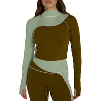SENIQ Wool Sculp Merino Baselayer Mock Neck Top - Women's Matcha::Matcha