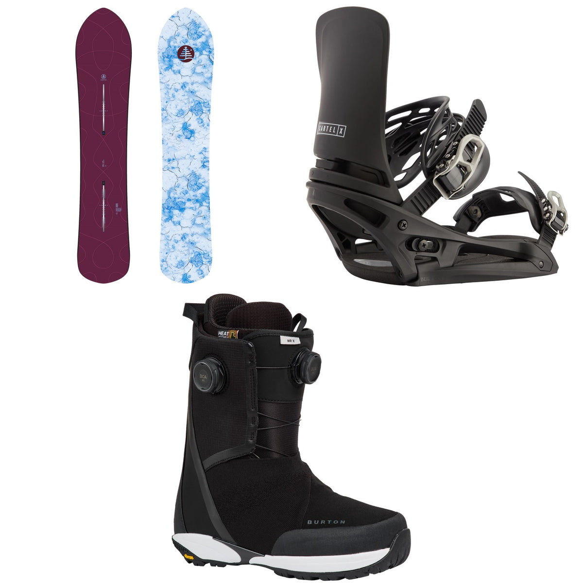 Burton Family Tree Sketch Artist Snowboard + Cartel X EST Snowboard Bindings + Waverange X Snowboard Boots 2027