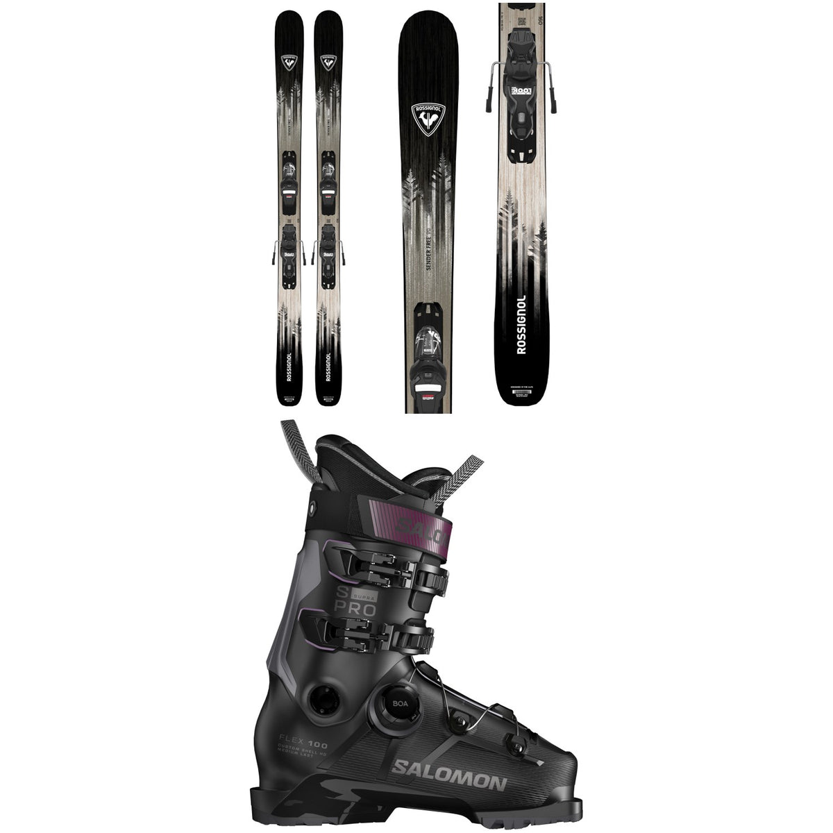 Rossignol Sender Free 90 Skis + Xpress 10 Bindings + Salomon S/Pro Supra BOA 100 Ski Boots