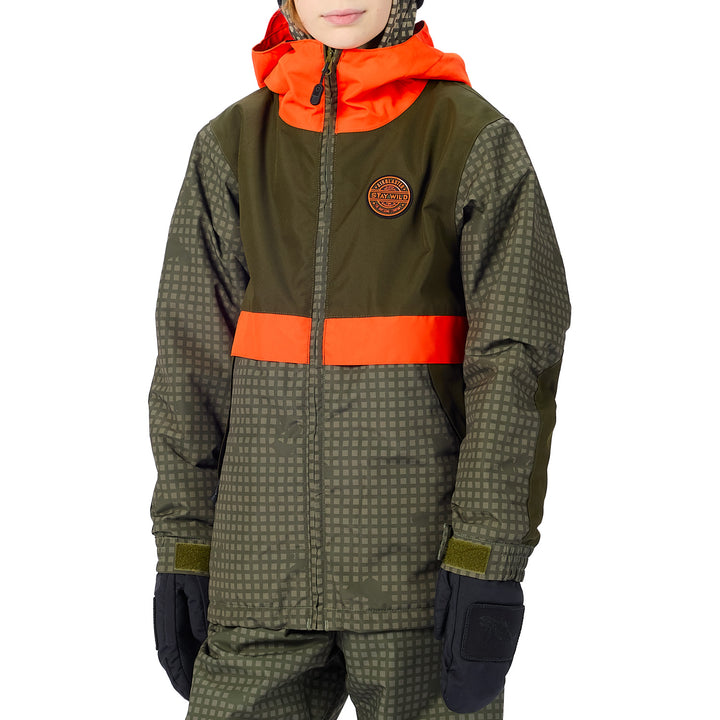 Airblaster Trencher Jacket - Kids' Olive Grid/Orange