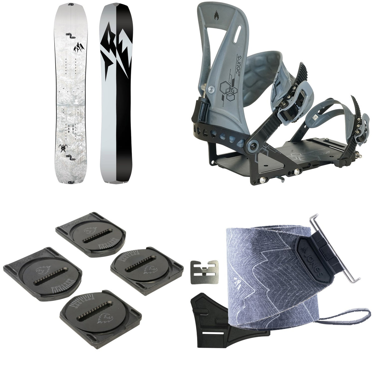 Jones Solution Splitboard + Spark R&D Surge ST Splitboard Bindings + Canted Pucks + Nomad Pro Quick Tension Trim-To-Fit Splitboard Skins 2027