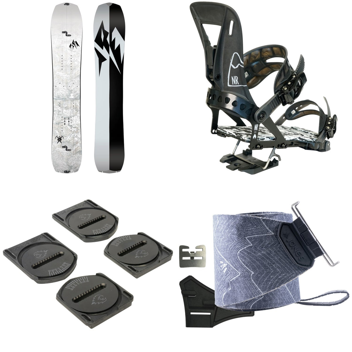 Jones Solution Splitboard + Spark R&D NR Pro Splitboard Bindings + Canted Pucks + Nomad Pro Quick Tension Trim-To-Fit Splitboard Skins 2027