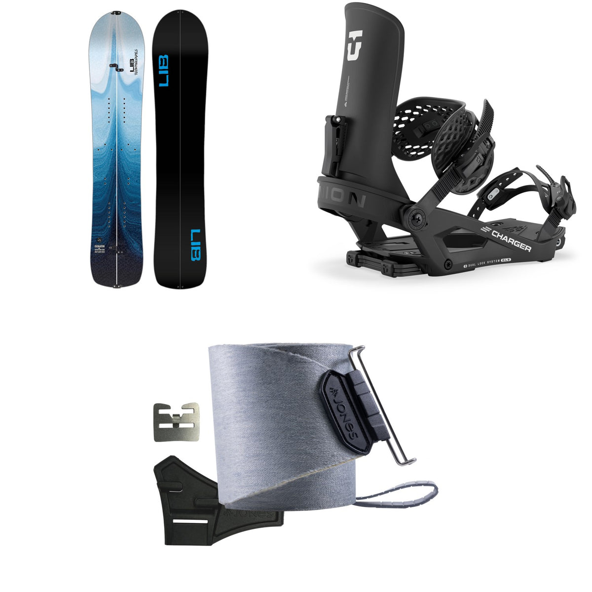 Lib Tech Escalator Splitboard + Union Charger Splitboard Bindings + Jones Nomad Quick Tension Trim-To-Fit Splitboard Skins 2027